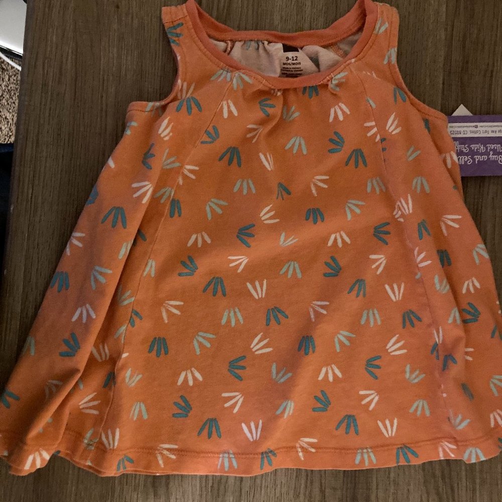 Tea Collection Light Orange Coral Geometric Print Cotton Sun Dress 9-12 Months